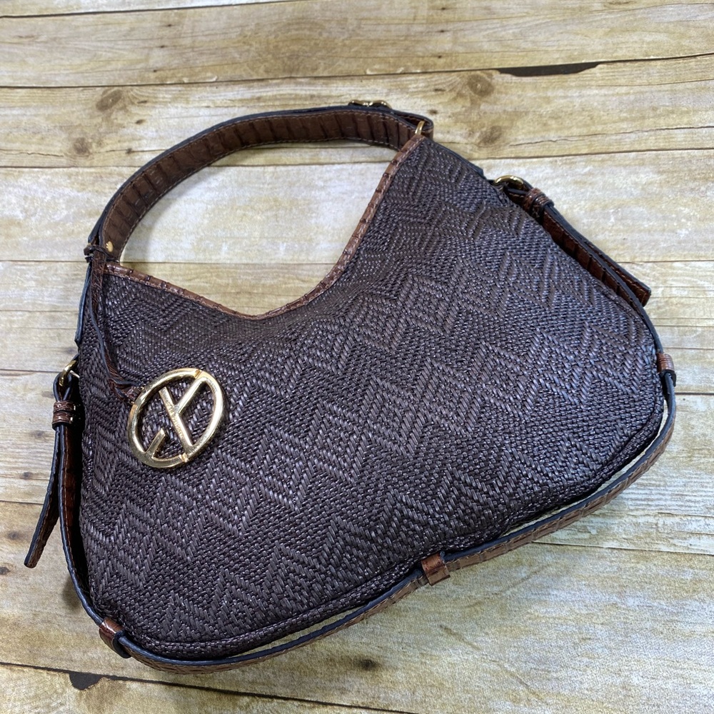 Francesco Biasio Leather Trim and Woven Raffia Shoulder Bag